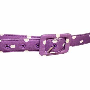 Retro 1970s Women’s Belt In Purple With White Polka Dots Square Buckle